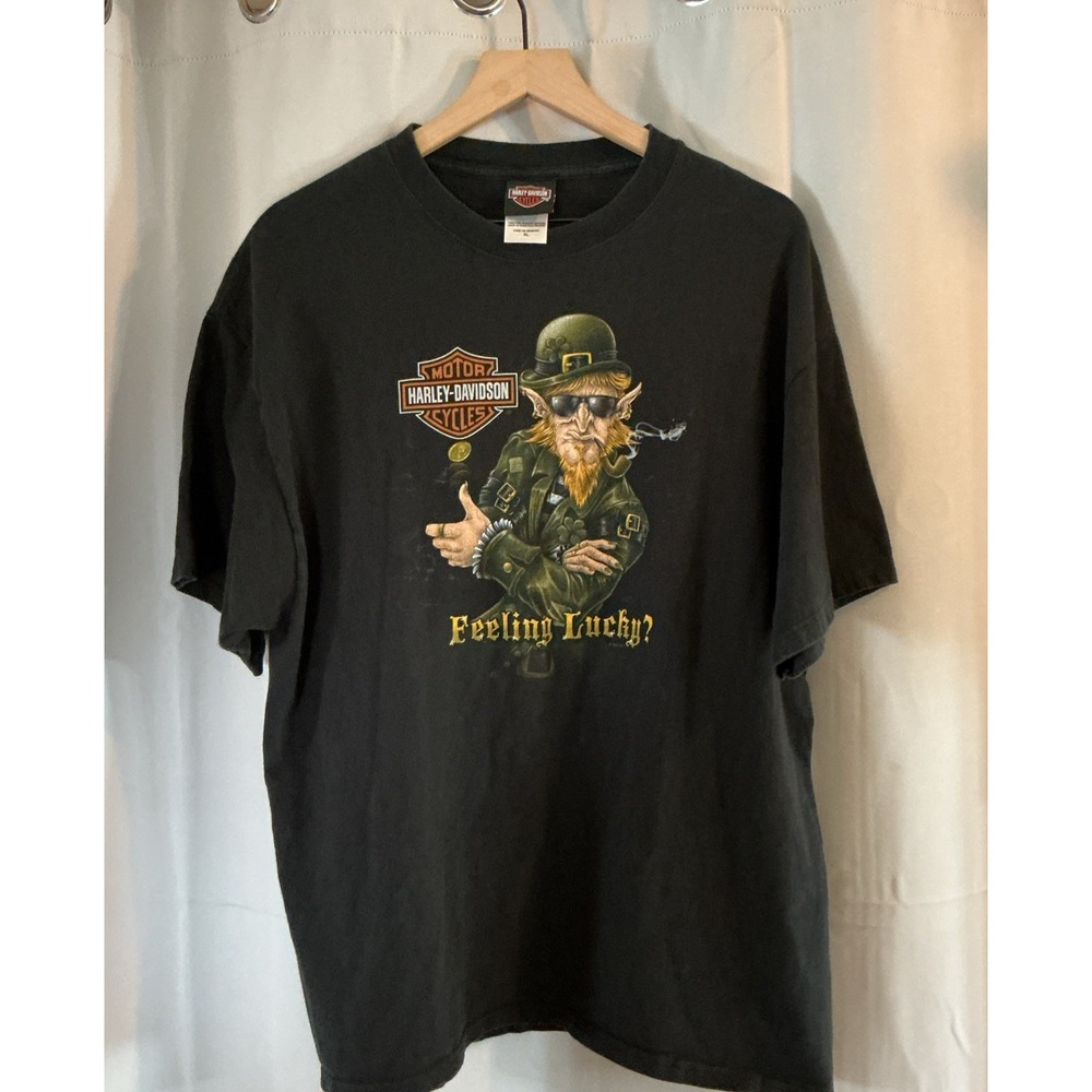 Harley Davidson St Patricks Day Shirt Dubuque Lucky Leprechaun Clover Men XL